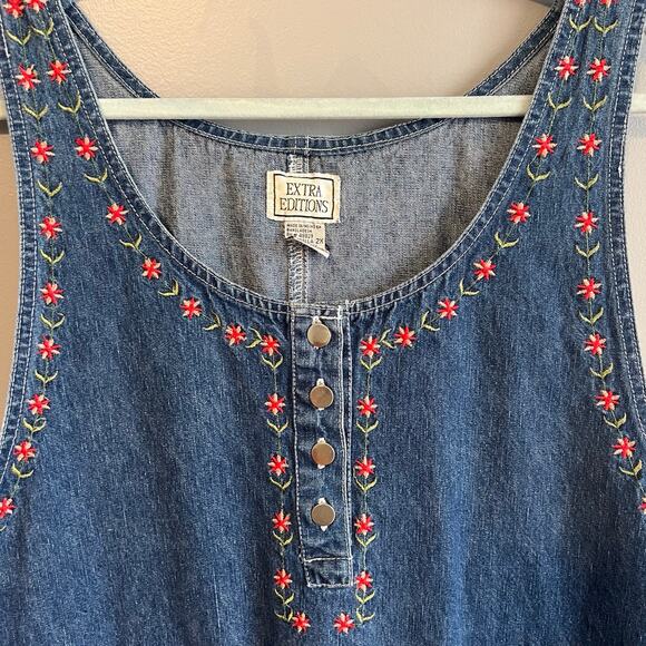 Vintage Plus Size Dress Embroidered Denim - Picture 4 of 6